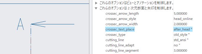 PTC Creo Parametricのcrossec_text_place オプション「after_head」選択時の状態