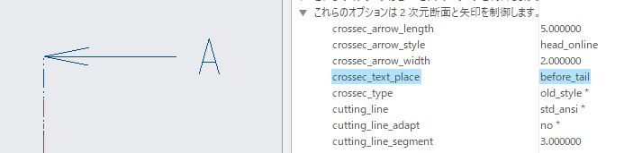 PTC Creo Parametricのcrossec_text_place オプション「before_tail」選択時の状態