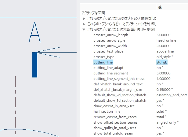 PTC Creo Parametricのcutting_line オプション「std_gb」選択時の状態